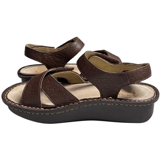 Alegria Lul-7608X Brown Leather Platform Sandals Womens 37 Adjustable Straps - Picture 10 of 11
